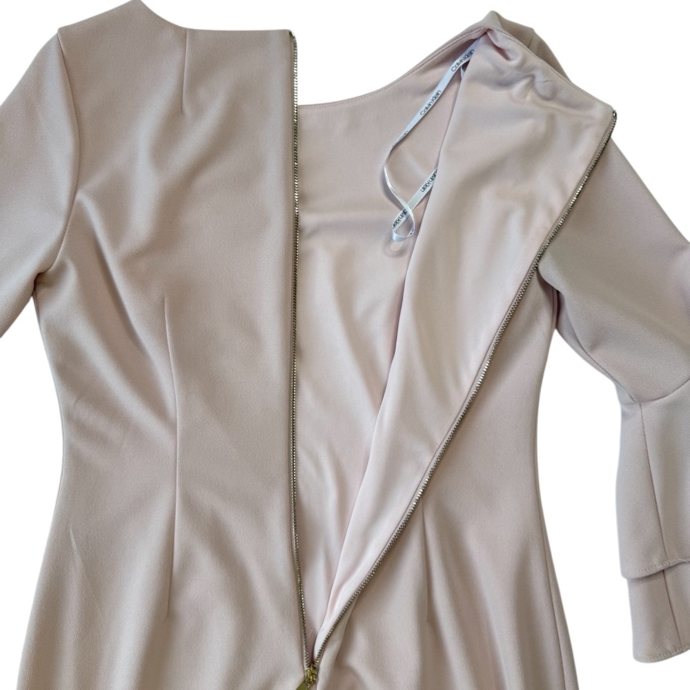 Calvin Klein Dress Ruffle DBL Bell Sleeve Sheath Event Career Chic Light Pink 6 - Picture 7 of 14